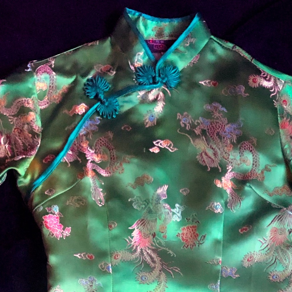 Green Side Split Long Cheongsam